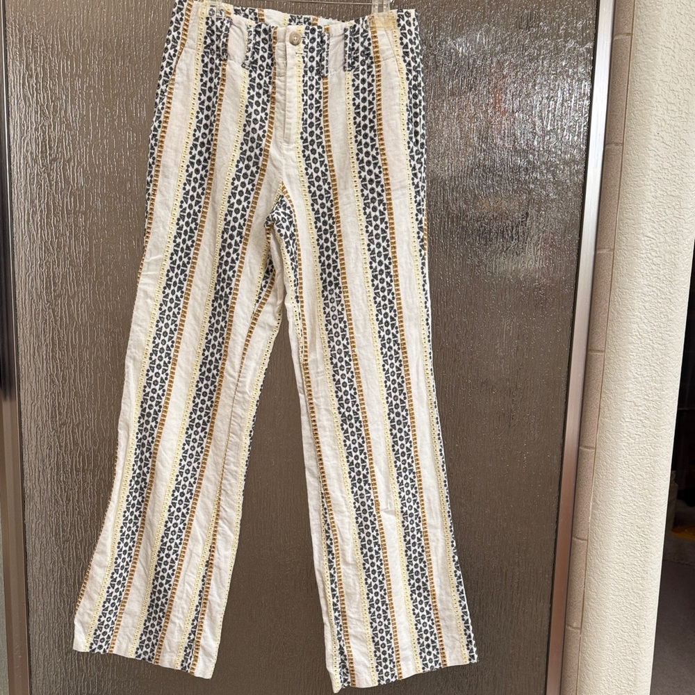 Anthropologie Cream, Black and Gold Striped Wide Leg Pants